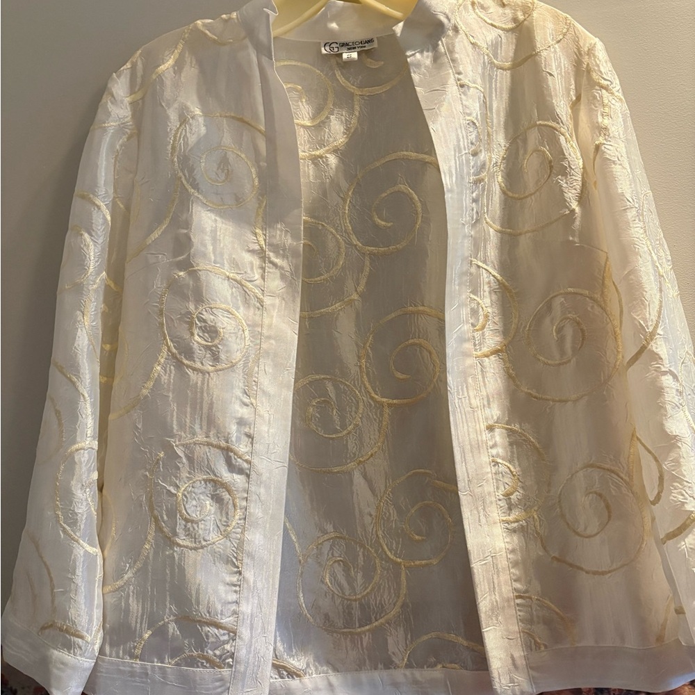 Grace Chuang New York Ivory Silk Embroidered Jacket